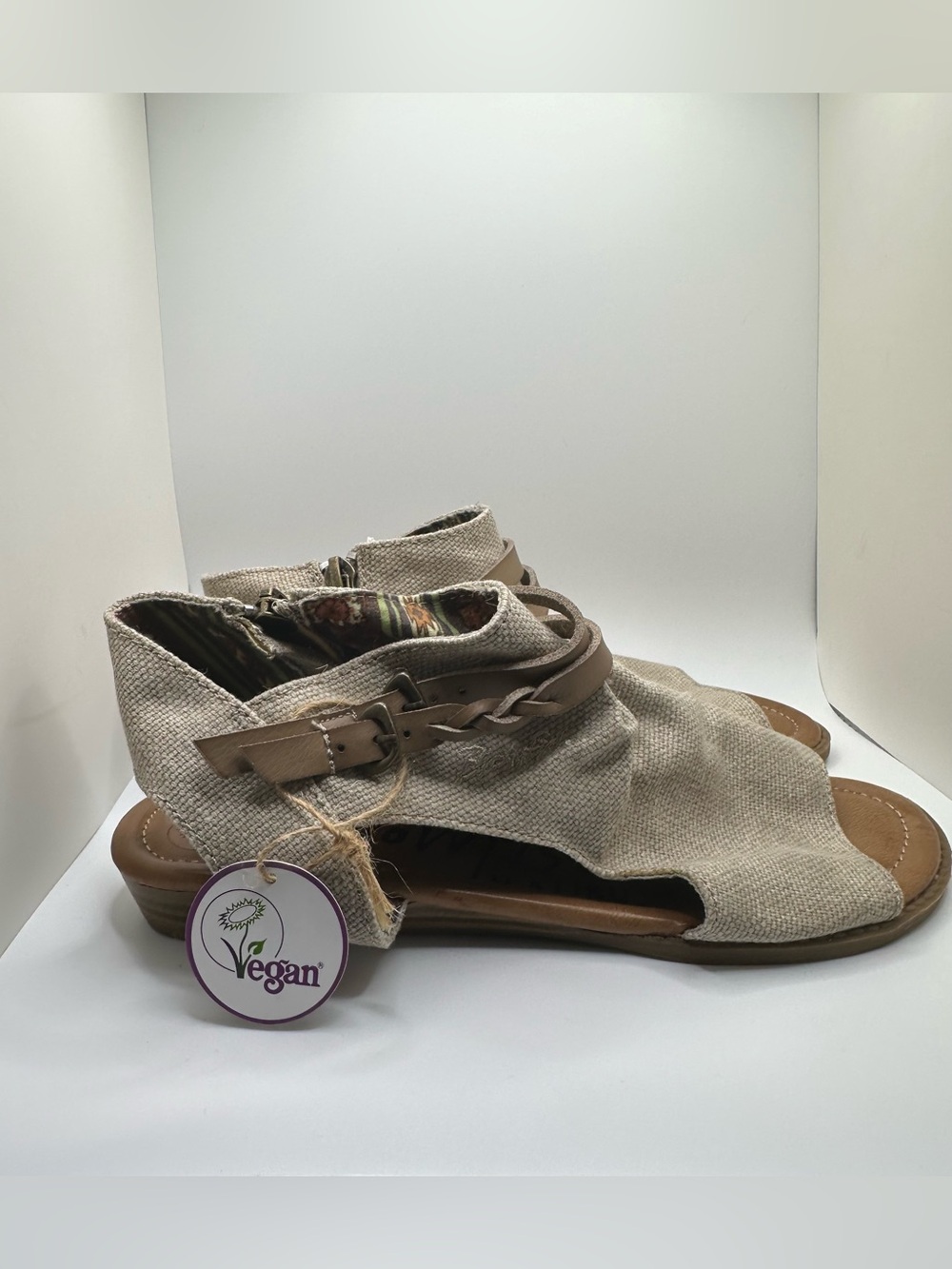 Blowfish Neutral Beige Vegan Braided Strap Peep-Toe Sandals NWT